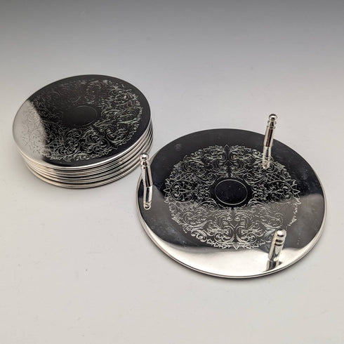 Set of 6 British Vintage Silver Plated Coasters Boxed